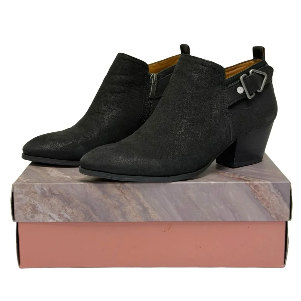 Franco Sarto Women's 8.5 W Black Leather Garfield Western Booties Side Buckle